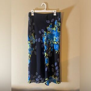 Karen Kane Blue Floral Midi Skirt Sz M